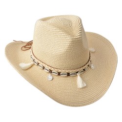 Juleeze Cappello da donna 58 cm Beige Paglia di carta Conchiglie
