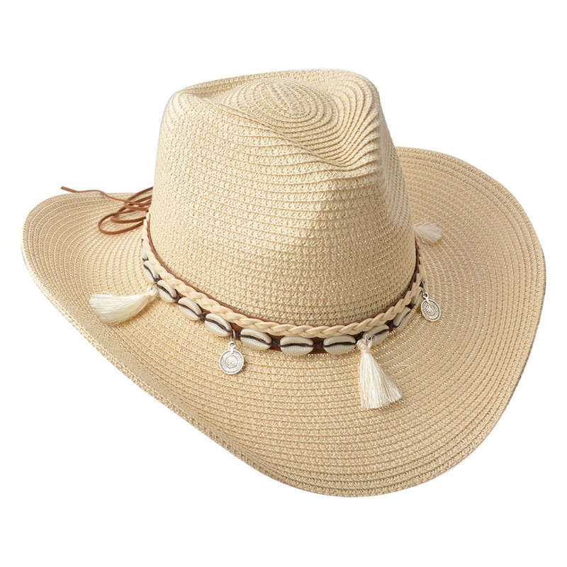 Juleeze Women's Hat 58 cm Beige Paper straw Round Shells