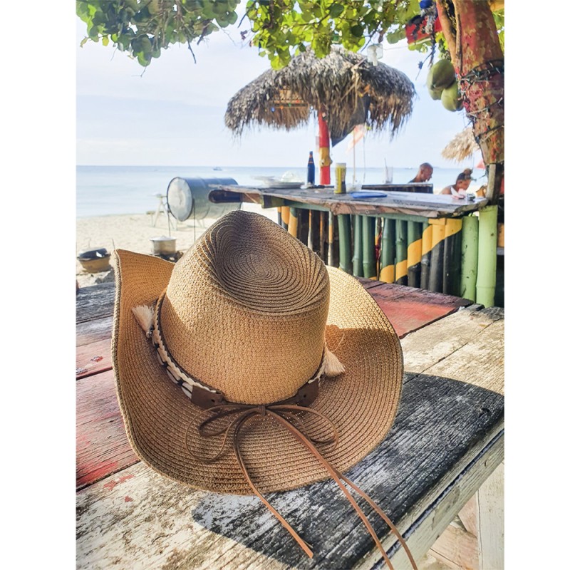 Juleeze Chapeau de femme Ø58 cm Marron Paille en papier Rond Coquillages