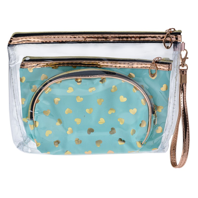 Juleeze Trousse de toilette pour femmes set de 3 23x17 / 20x13 / 18x12 cm Turquoise Synthétique Coeurs