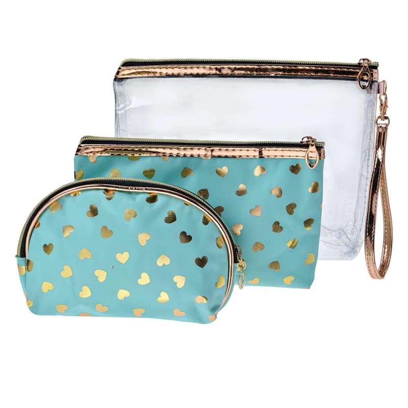 Juleeze Ladies' Toiletry Bag set of 3 23x17 / 20x13 / 18x12 cm Turquoise Synthetic Hearts