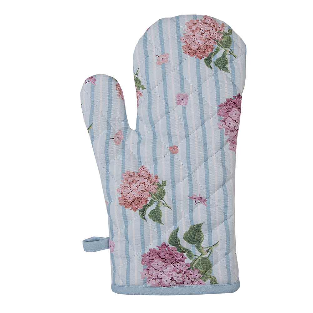 Clayre&Eef Kind Ovenwant 12x21 cm Blauw Roze Katoen Hortensia afbeelding
