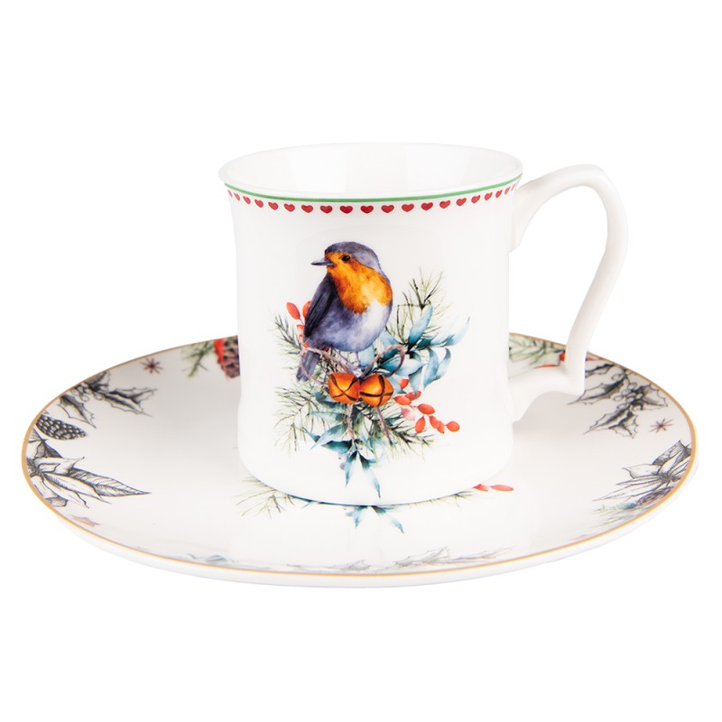 Clayre & Eef Mug 414 ml White Porcelain Bird