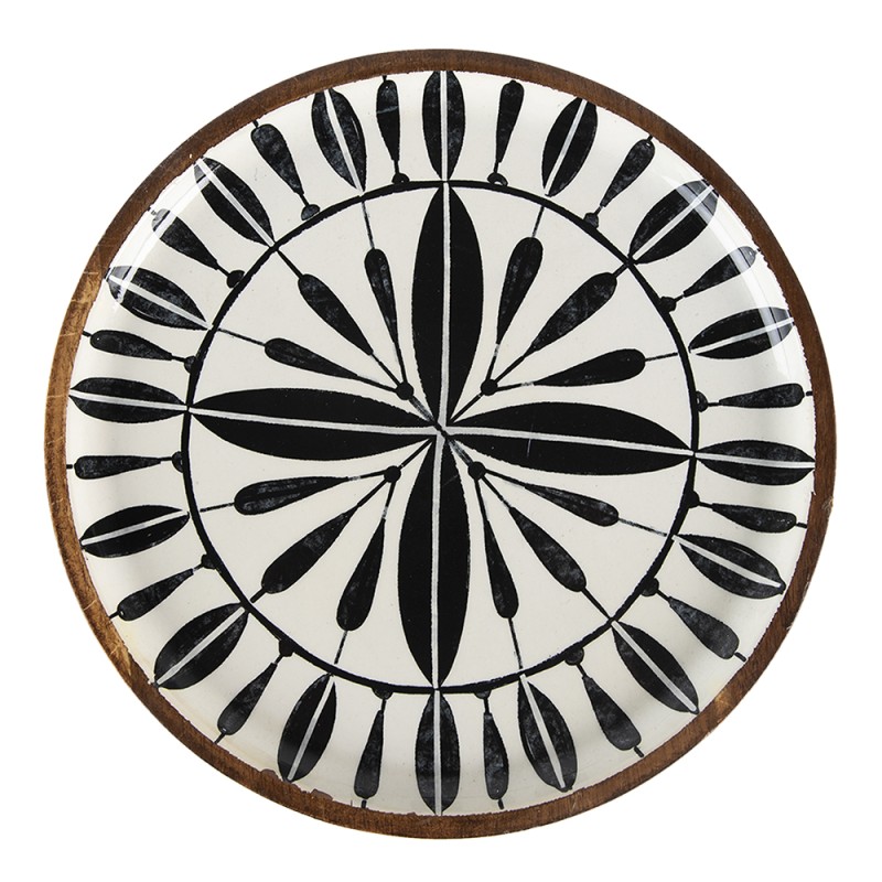 Clayre & Eef Serving Platter Set of 3 Ø 28 Ø 23 Ø 20 cm Black White Wood Round