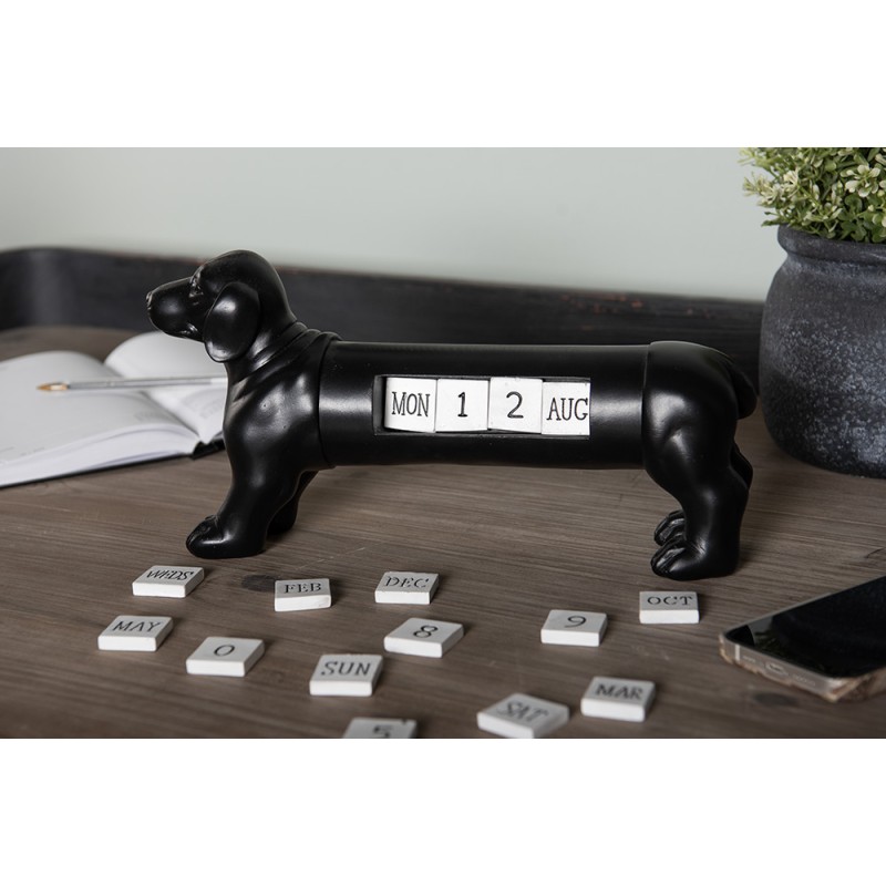 Clayre & Eef Kalender Hund 31x8x15 cm Schwarz Kunststoff