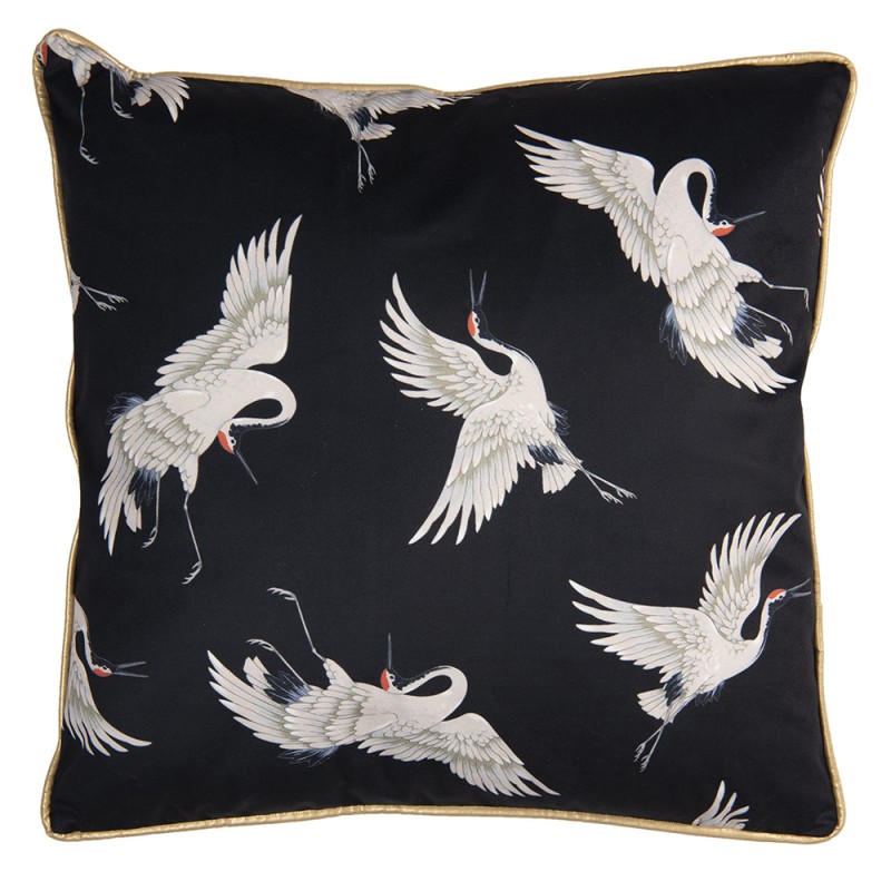 Clayre & Eef Decorative Cushion 45x45 cm Black White Synthetic Square Swan