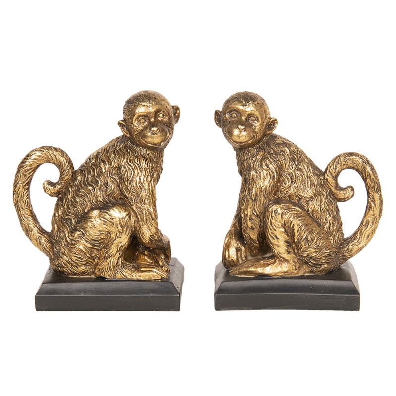 Clayre & Eef Fermalibri set di 2 31x11x19 cm Color oro Plastica Scimmie