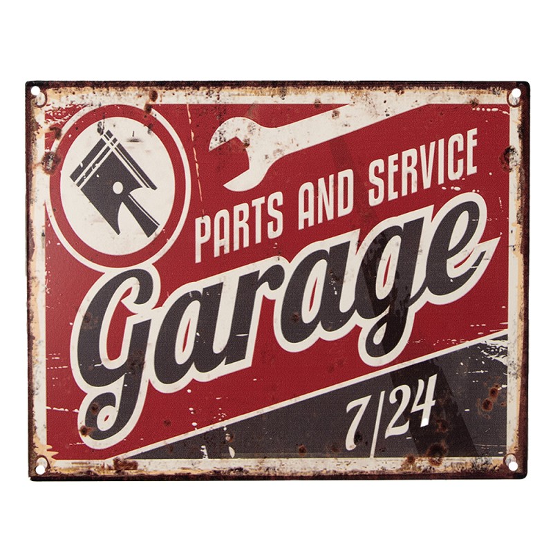 Clayre & Eef Tekstbord  25x20 cm Rood Ijzer Garage