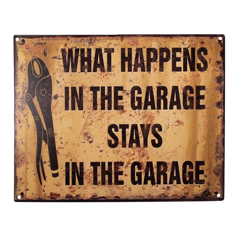 Clayre & Eef Text Sign 25x20 cm Brown Iron Garage