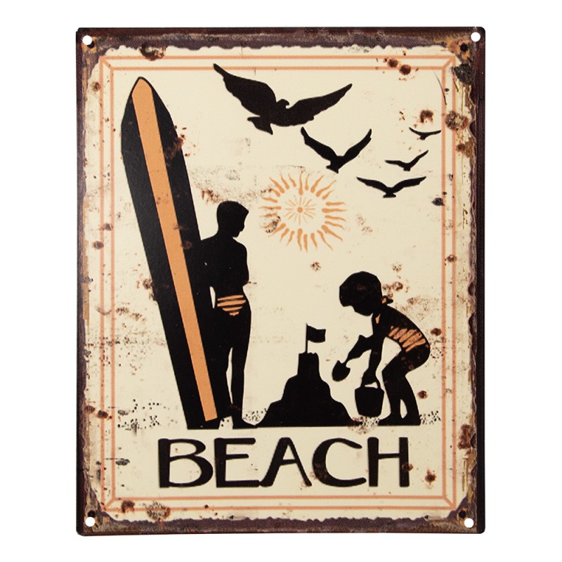 Clayre & Eef Tekstbord  20x25 cm Geel Ijzer Beach