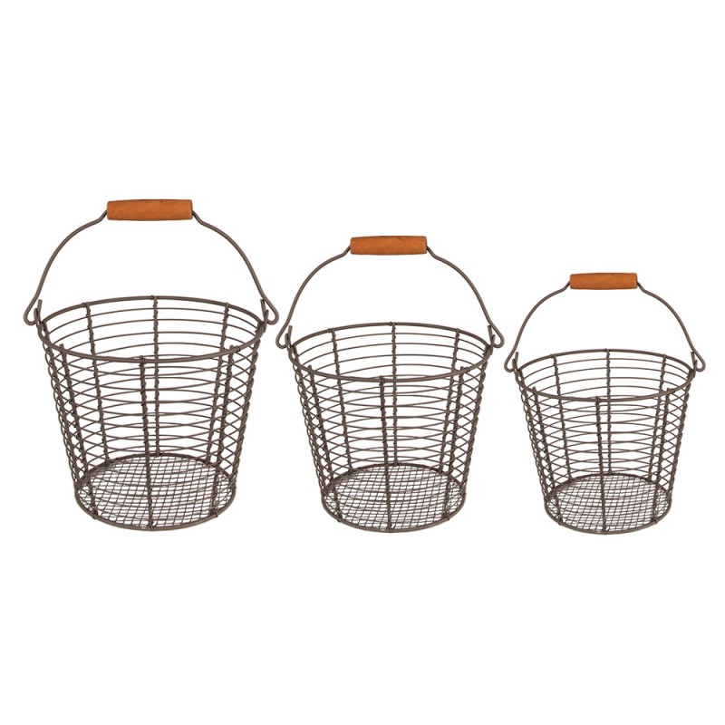 Clayre & Eef Basket set van 3 Ø 21 Ø 18 Ø 15 cm Brown Iron