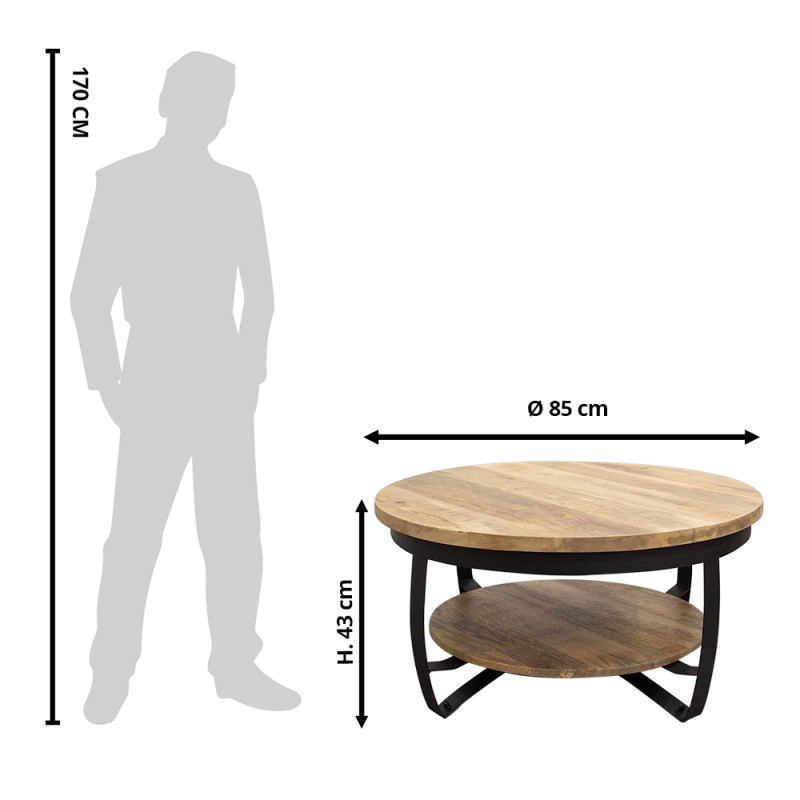 Clayre & Eef Coffee Table Ø 85x43 cm Brown Black Wood Round