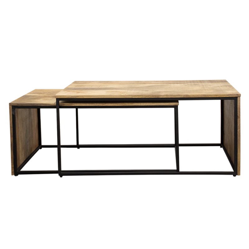 Clayre & Eef Coffee Table Set of 2 100 cm / 95 cm Brown Wood Rectangle