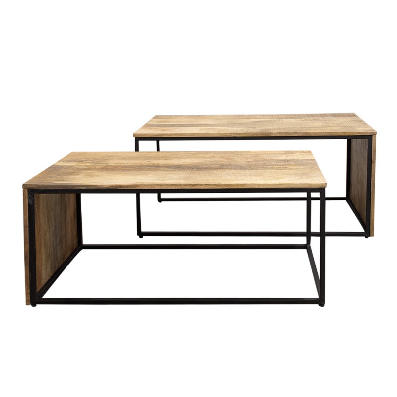 Clayre & Eef Coffee Table Set of 2 100 cm / 95 cm Brown Wood Rectangle
