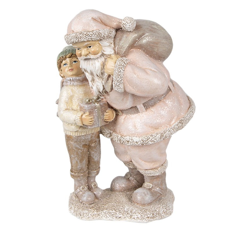 Clayre & Eef Figurine Père Noël 13x11x18 cm Rose Polyrésine