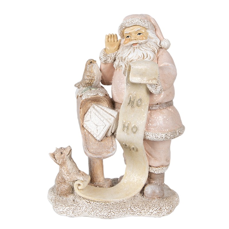 Clayre & Eef Figur Weihnachtsmann 11x8x15 cm Rosa Polyresin