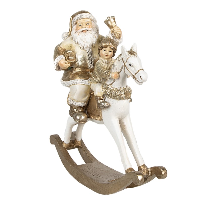 Clayre & Eef Figurine Père Noël 21x8x21 cm Couleur or Blanc Polyrésine