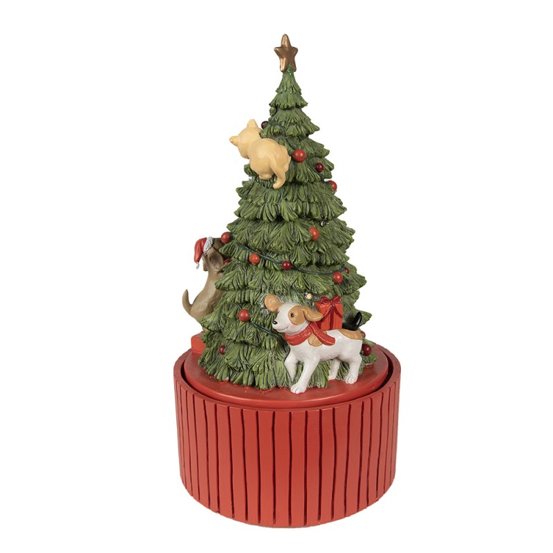 Clayre & Eef Music box Christmas Tree Ø 14x27 cm Green Red Polyresin