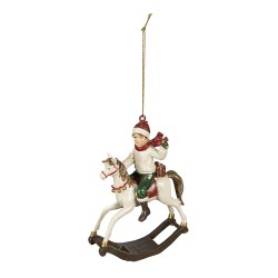 Clayre & Eef Christmas Ornament Rocking Horse 9x5x12 cm White Polyresin