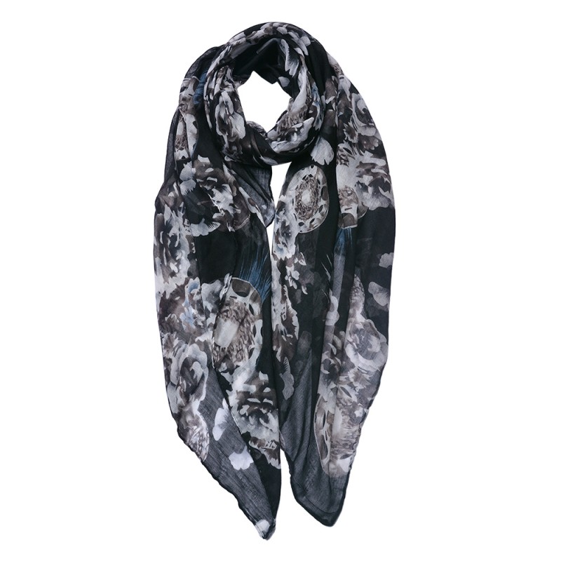 Juleeze Printed Scarf 90x180 cm Black Grey Flowers