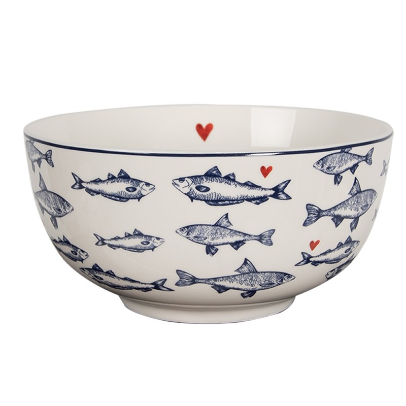 Clayre & Eef Soup Bowl 500 ml White Blue Porcelain Fishes
