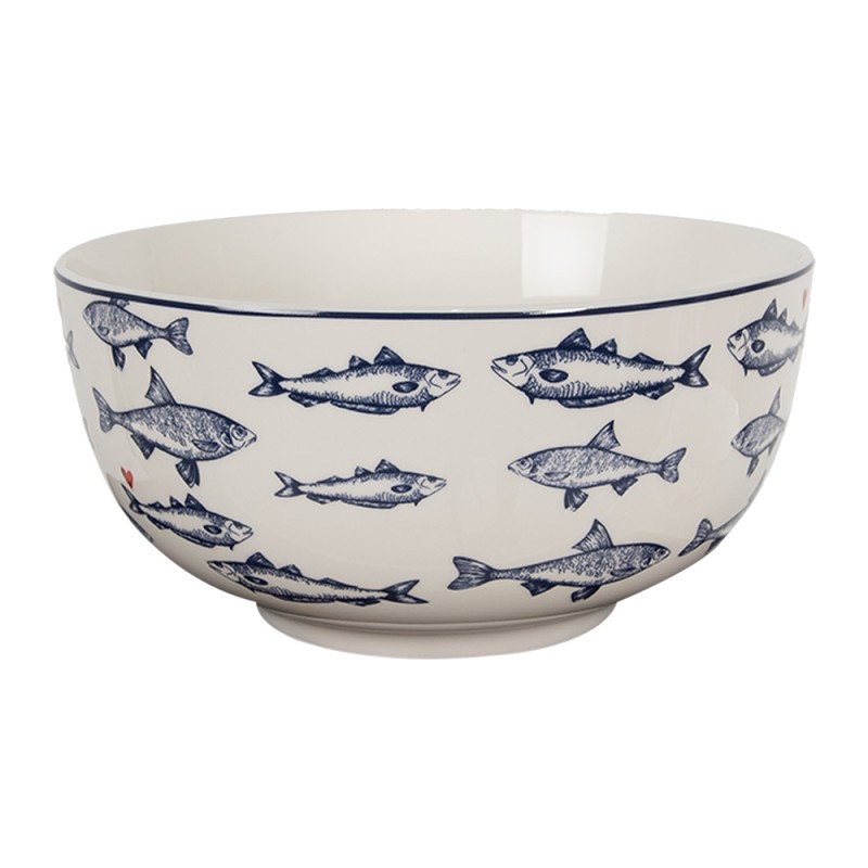 Clayre & Eef Bol à soupe 500 ml Blanc Bleu Porcelaine Poissons