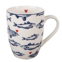 Clayre & Eef Mug 350 ml Blanc Bleu Porcelaine Poissons