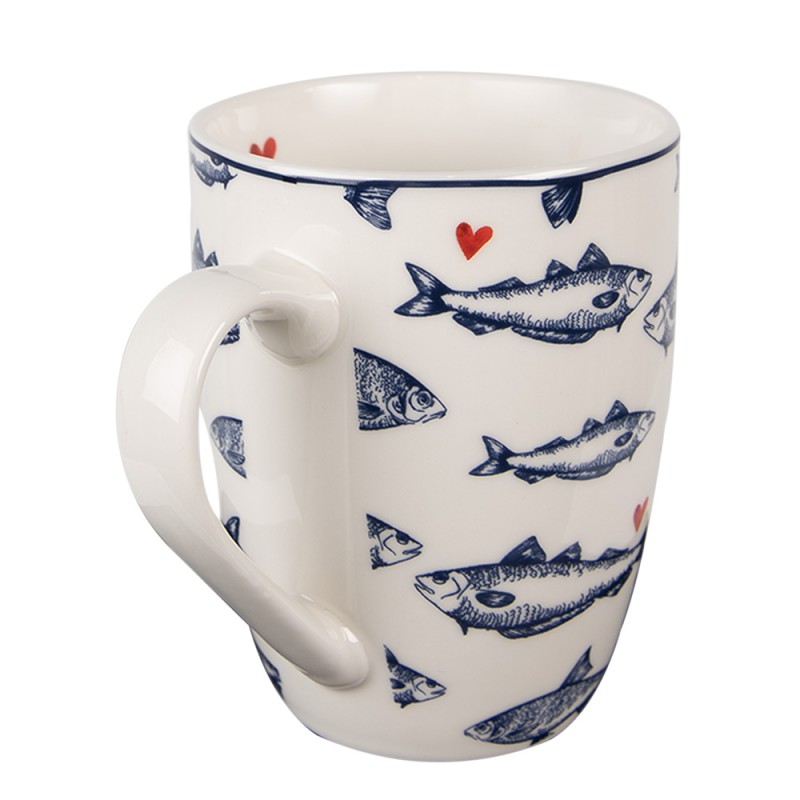 Clayre & Eef Tasse 350 ml Weiß Blau Porzellan Fische