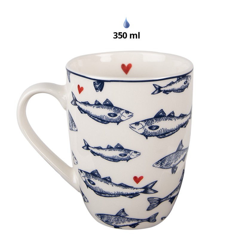 Clayre & Eef Mug 350 ml Blanc Bleu Porcelaine Poissons