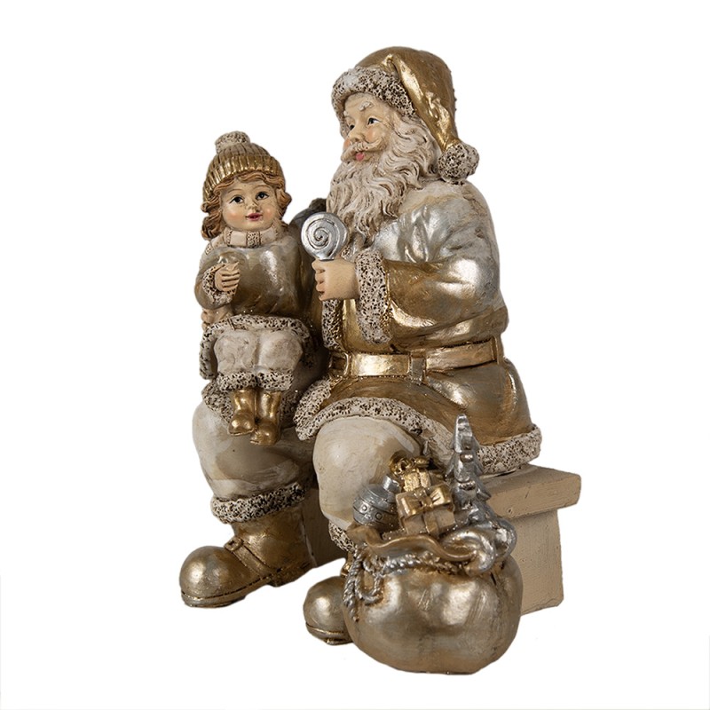 Clayre & Eef Figur Weihnachtsmann 17 cm Goldfarbig Polyresin