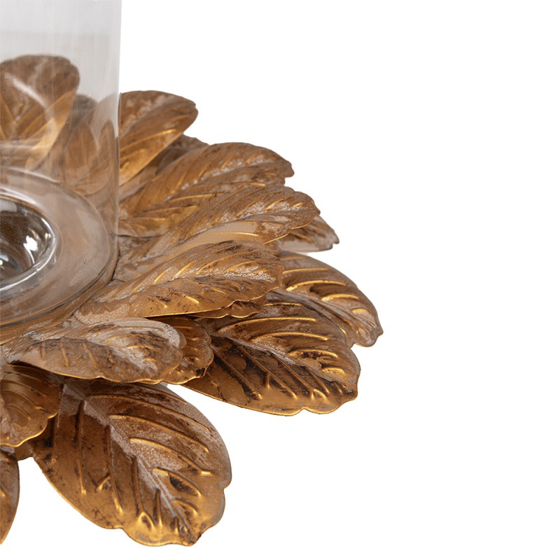 Clayre & Eef Teelichthalter Blume Ø 40x23 cm Goldfarbig Eisen Glas