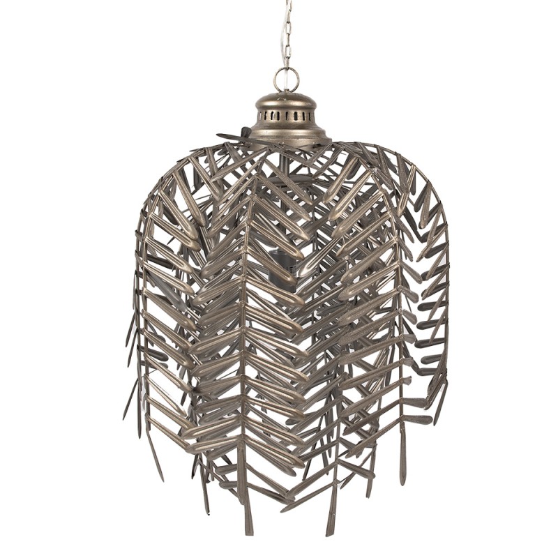 Clayre & Eef Pendant Lamp Ø 49x66 cm Gold colored Grey Iron Leaves