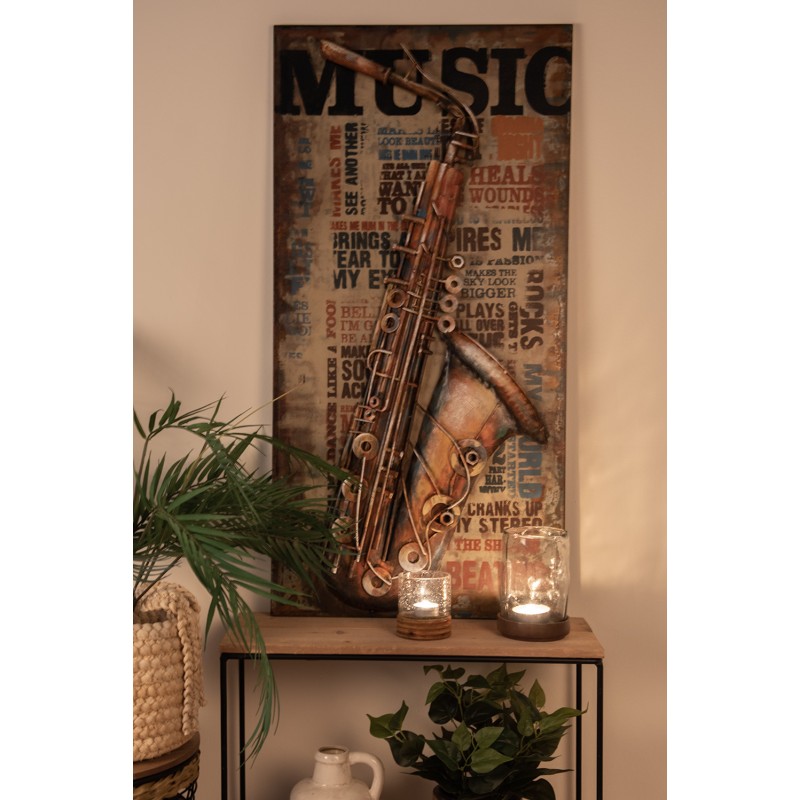 Clayre & Eef Painting 100x6x50 cm Brown Iron Rectangle Saxophone