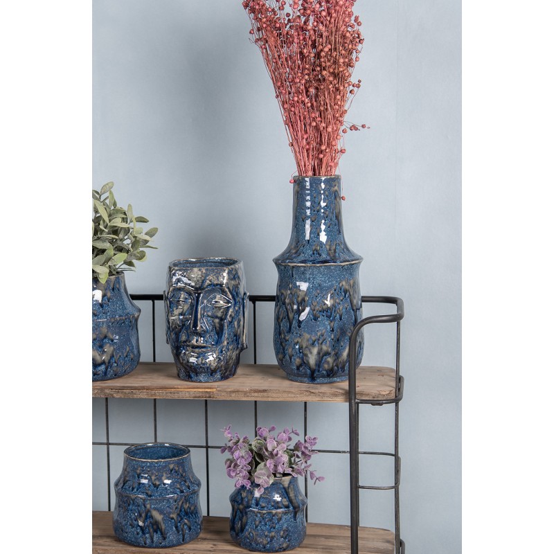 Clayre & Eef Vase Ø 13x30 cm Blau Keramik