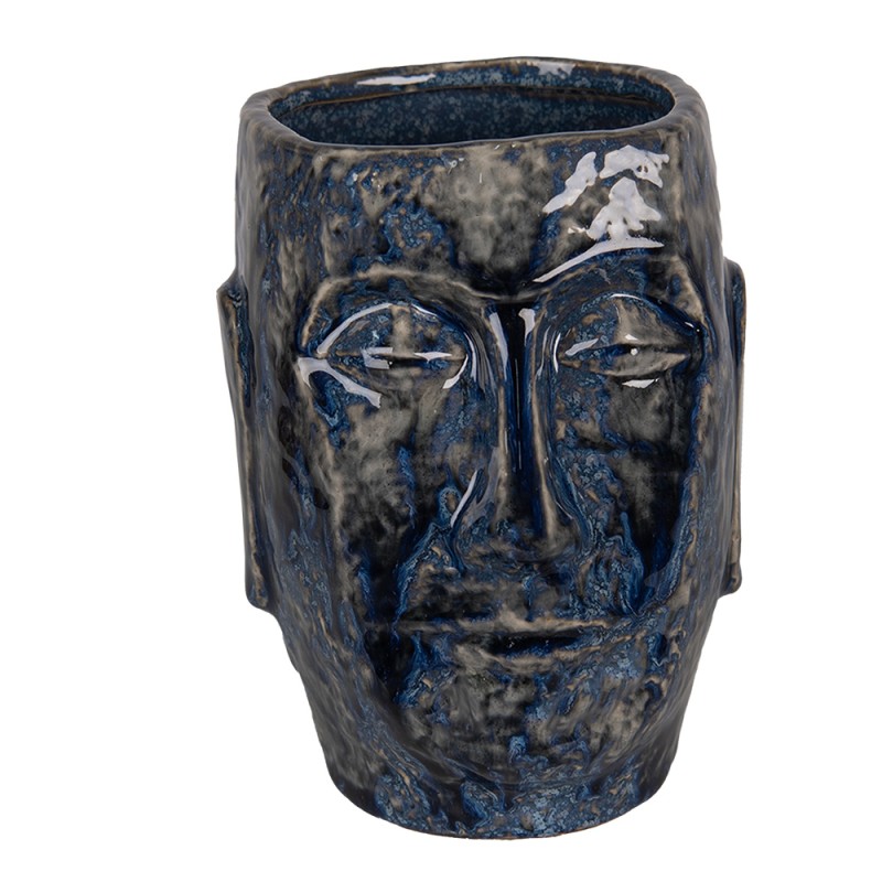 Clayre & Eef Fioriera Faccia 17x14x21 cm Blu Ceramica