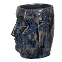 Clayre & Eef Blumentopf Gesicht 17x14x21 cm Blau Keramik