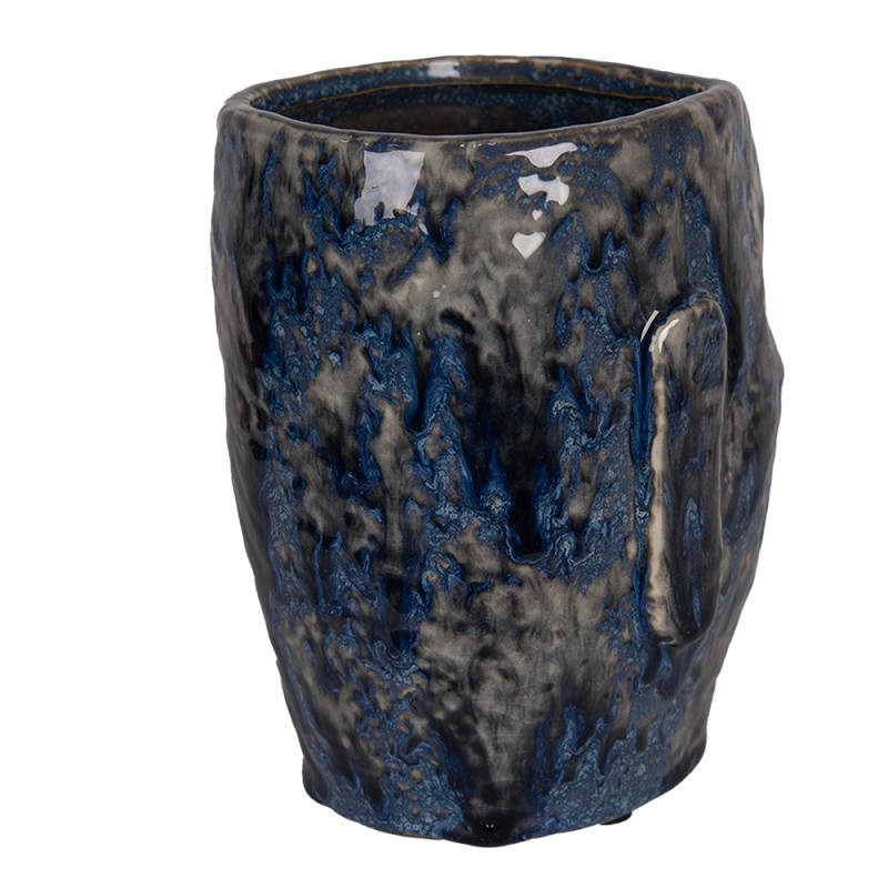 Clayre & Eef Pot de fleurs Visage 13x15x17 cm Bleu Céramique