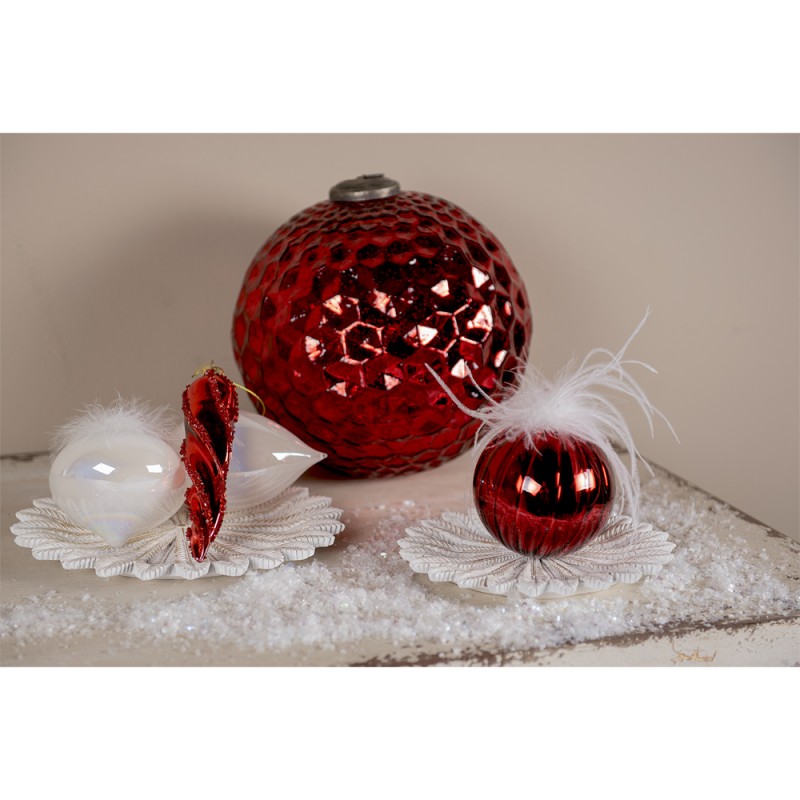 Clayre & Eef Christmas Bauble Set of 4 Ø 8 cm White Glass