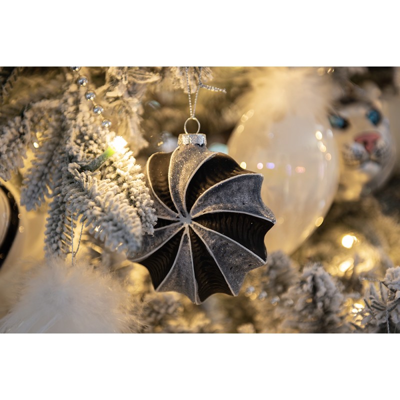 Clayre & Eef Christmas Bauble Set of 4 10 cm Black Grey Glass