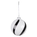 Clayre & Eef Christmas Bauble Set of 4 Ø 8 cm White Black Glass Stripes