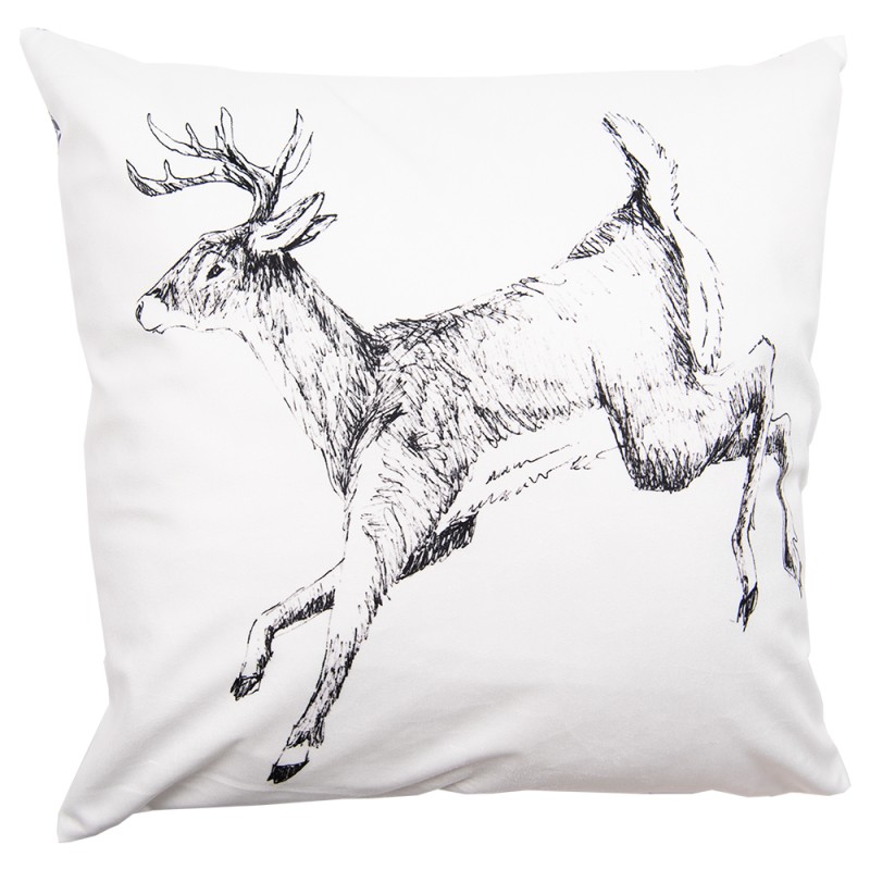 Clayre & Eef Cushion Cover 45x45 cm White Grey Polyester Square Reindeer