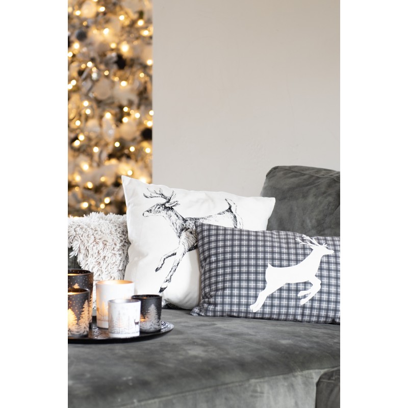 Clayre & Eef Cushion Cover 30x50 cm Grey White Polyester Rectangle Reindeer