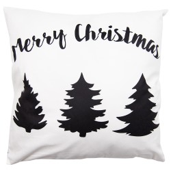 Clayre & Eef Federa per cuscino 45x45 cm Bianco Nero Poliestere Quadrato Albero di Natale Merry Christmas
