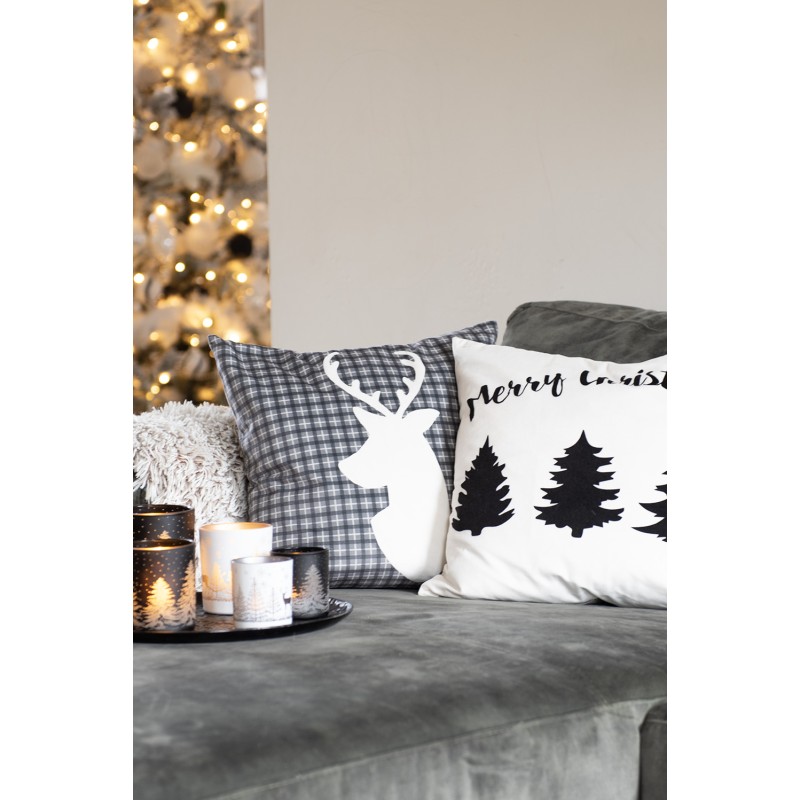 Clayre & Eef Kussenhoes  45x45 cm Wit Zwart Polyester Vierkant Kerstboom Merry Christmas