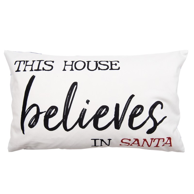 Clayre & Eef Cushion Cover 30x50 cm White Black Polyester Rectangle This house believes in Santa