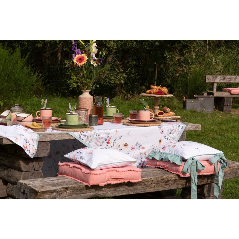 Clayre & Eef Sets de table set de 6 48x33 cm Blanc Vert Coton Rectangle Fleurs