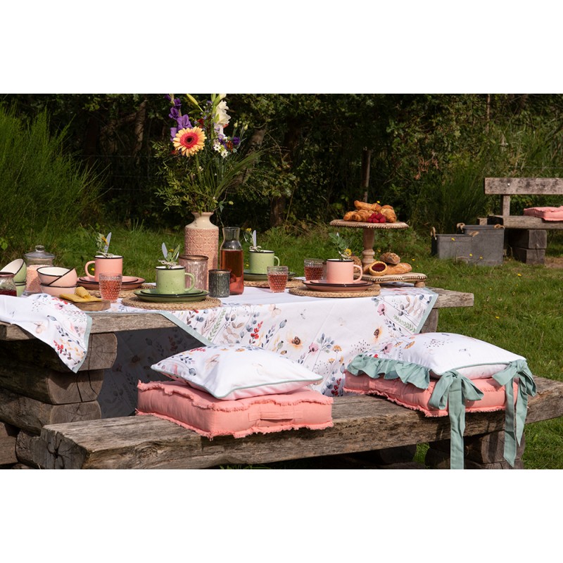 Clayre & Eef Tischsets 6er Set 48x33 cm Weiß Grün Baumwolle Rechteck Blumen