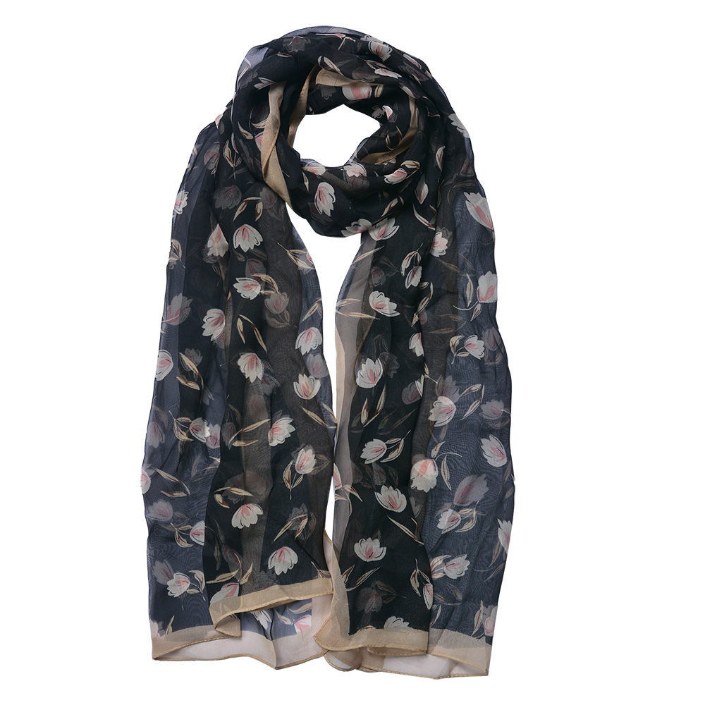 Juleeze Sjaal Dames Print 50x160 cm Zwart Synthetisch Bloemen afbeelding