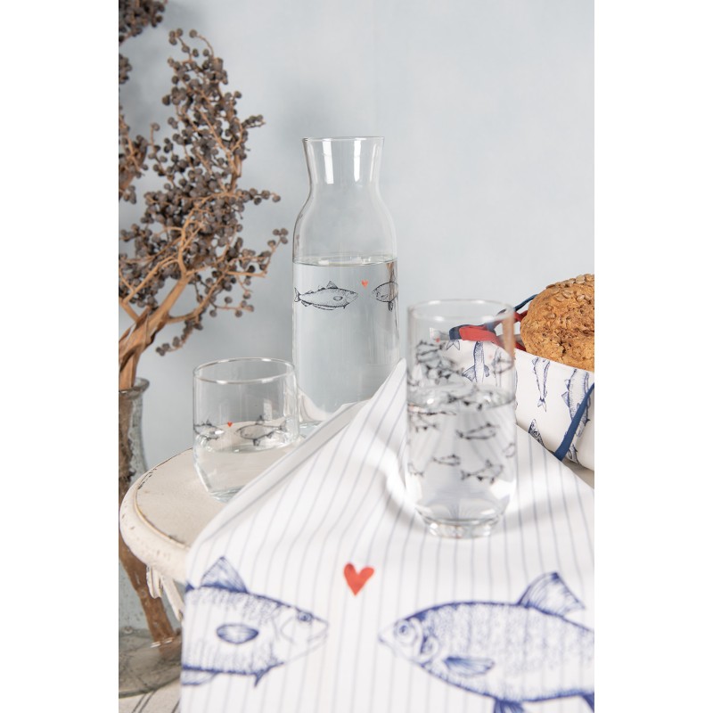 Clayre & Eef Carafe Ø 9x25 cm / 1000 ml Transparent Glass Fishes