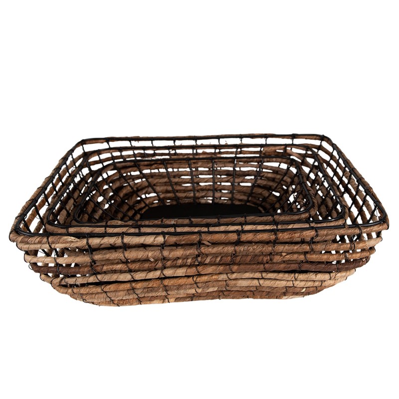 Clayre & Eef Storage Basket Set of 3 41x31x12 cm Brown Black Rotan Iron